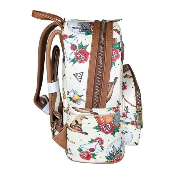 NEW Loungefly Harry Potter Tattoo Art Cream Double Strap Shoulder Backpack main image 4